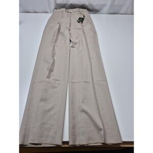 Zanieri Dress Pants Mens 30x37 Beige Wool Pleated Italy Unhemmed Super 100's